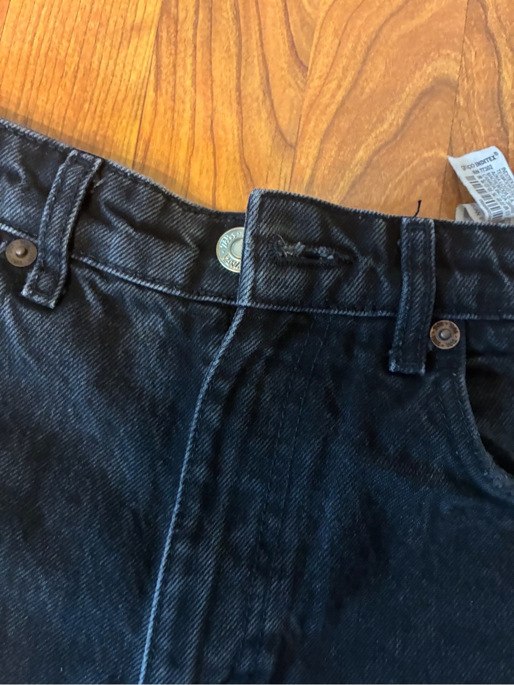ZARA Black Ripped Wide Leg Jeans Size 4 US 26 High Rise Distressed Straight Deni - Picture 4 of 5